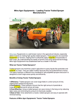 Mitra Agro Equipments - Leading Trailed Sprayer Manufacturers 25.6.24