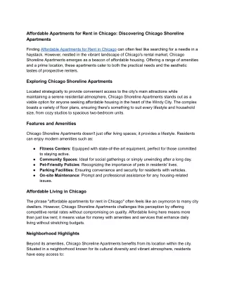 Affordable Apartments for Rent in Chicago at Chicago Shoreline Apartments