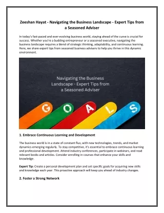 Zeeshan Hayat - Navigating the Business Landscape - Expert Tips from a Seasoned Adviser