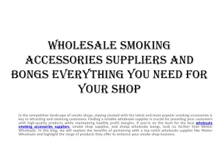 Wholesale Smoking Accessories Suppliers and Bongs Everything You Need for Your Shop