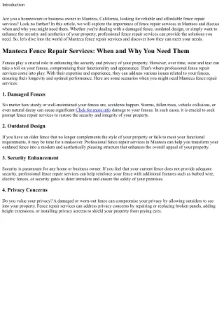 Manteca Fence Repair Services: When and Why You Need Them