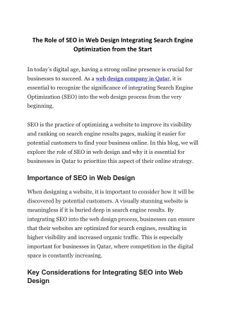 The Role of SEO in Web Design Integrating Search Engine Optimization from the Start