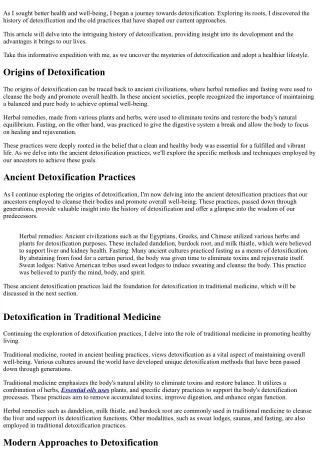 History of Detoxification: A Journey Towards Healthy Living