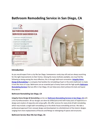 Bathroom Remodeling Service in San Diego, CA