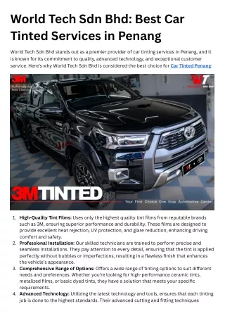 World Tech Sdn Bhd: Best Car Tinted Services in Penang