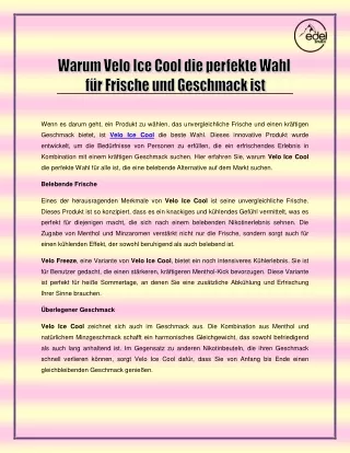 Warum Velo Ice Cool die perfekte Wahl für Frische und Geschmack ist