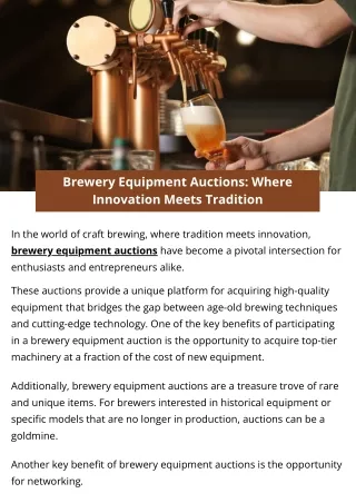 Brewery Equipment Auctions: Where Innovation Meets Tradition