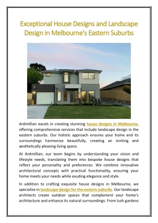 Exceptional House Designs and Landscape Design in Melbournes Eastern Suburbs