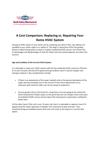 A Cost Comparison Replacing vs. Repairing Your Home HVAC System