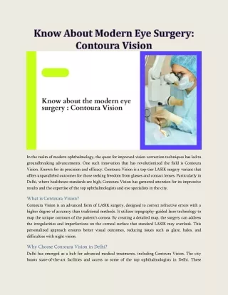 Know About Modern Eye Surgery