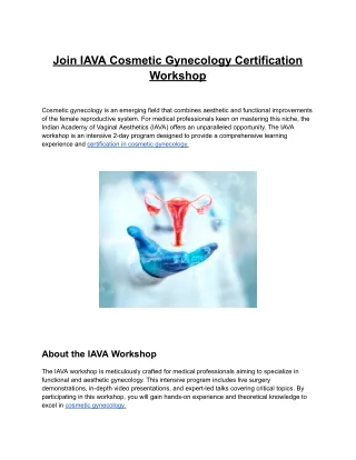 Join IAVA Cosmetic Gynecology Certification Workshop