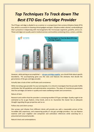 Top Techniques To Track down The Best ETO Gas Cartridge Provider