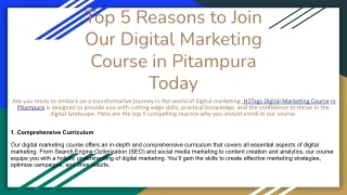 Top 5 Reasons to Join Our Digital Marketing Course in Pitampura Today