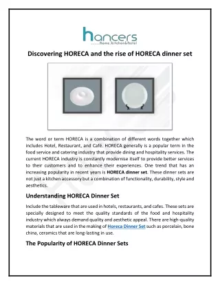 Discovering HORECA and the rise of HORECA dinner set