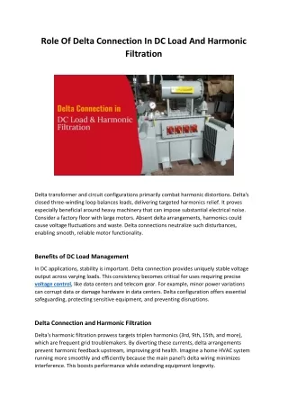 The Function Of Delta Connection In Harmonic And DC Load Filtration