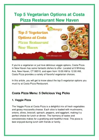 Top 5 Vegetarian Options at Costa Pizza Restaurant New Haven