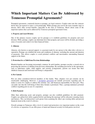 Which Important Matters Can Be Addressed by Tennessee Prenuptial Agreements?