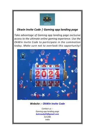 Okwin Invite Code  Gaming app landing page