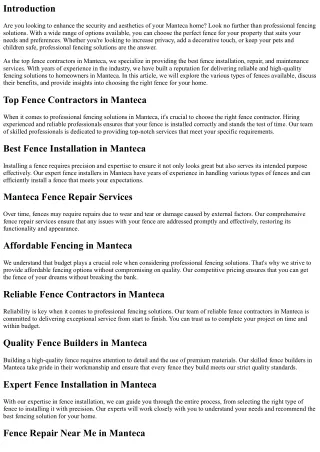 Professional Fencing Solutions for Every Manteca Home