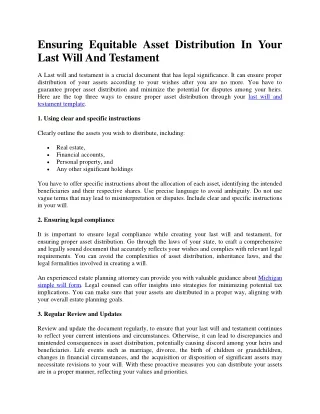 Ensuring Equitable Asset Distribution in Your Last Will and Testament