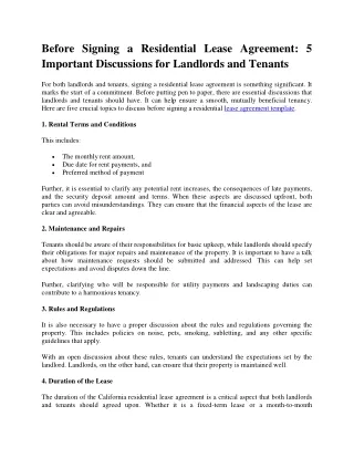 Before Signing a Residential Lease Agreement: 5 Important Discussions for Landlo