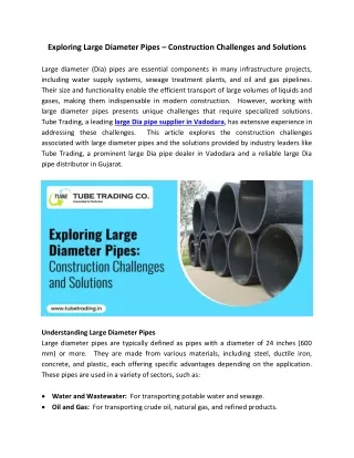 Exploring Large Diameter Pipes – Construction Challenges and Solutions