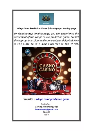 Wingo Color Prediction Game  Gaming app landing page