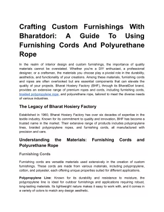 Crafting Custom Furnishings With Bharatdori_ A Guide To Using Furnishing Cords And Polyurethane Rope