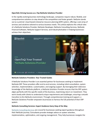 OpenTeQ’s Driving Success as a Top NetSuite Solutions Provider