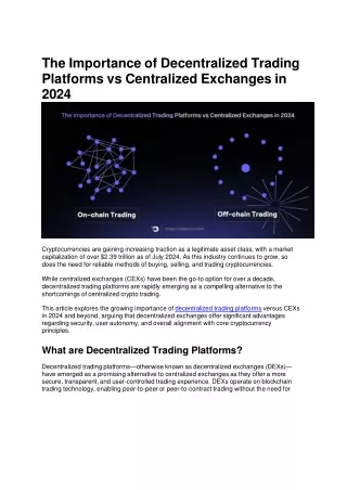 The Importance of Decentralized Trading Platforms vs Centralized Exchanges in 2024