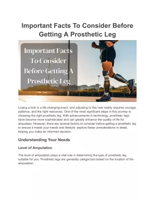 Important Facts To Consider Before Getting A Prosthetic Leg