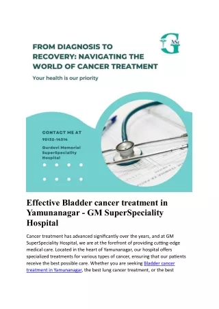 Effective Bladder cancer treatment in Yamunanagar - GM SuperSpeciality Hospital