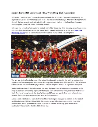 Spain's Euro 2024 Victory and FIFA World Cup 2026 Aspirations