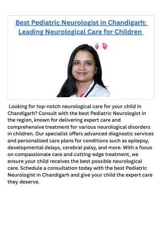 Best Pediatric Neurologist in Chandigarh Leading Neurological Care for Children