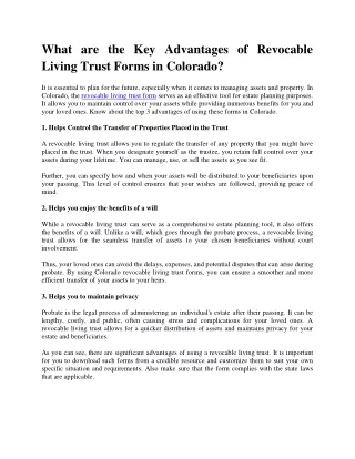 What are the Key Advantages of Revocable Living Trust Forms in Colorado?