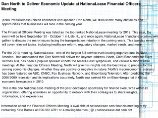 Dan North to Deliver Economic Update at NationaLease Financi