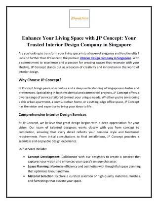 Enhance Your Living Space with JP Concept Your Trusted Interior Design Company in Singapore