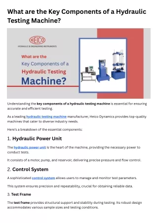 What are the Key Components of a Hydraulic Testing Machine