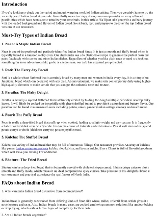 Must-Try Kinds of Indian Bread at Our Restaurant