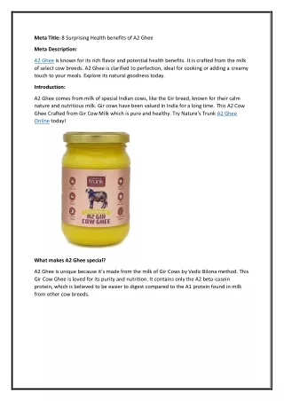 8 Surprising Health benefits of A2 Ghee