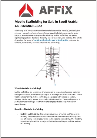 Mobile Scaffolding for Sale in Saudi Arabia: An Essential Guide