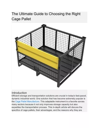 Cage Pallet Manufacture: Enhancing Efficiency and Durability