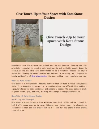 Give Touch-Up to Your Space with Kota Stone Design