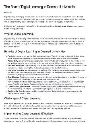 The Role of Digital Learning in Deemed Universities