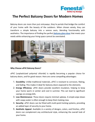 The Perfect Balcony Doors for Modern Homes