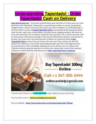 Understanding Tapentadol | Order Tapentadol Cash on Delivery