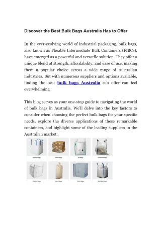 Discover the Best Bulk Bags Australia Has to Offer