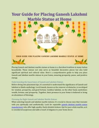 Your Guide for Placing Ganesh Lakshmi Marble Statue at Home