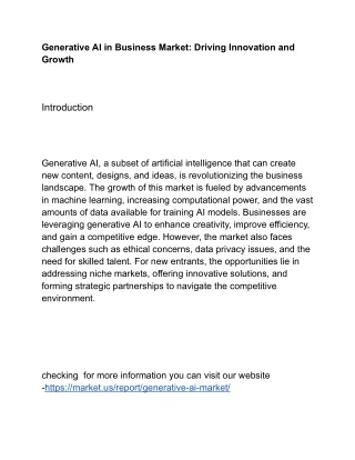 Generative AI in Business Market: Charting a New Course for Success