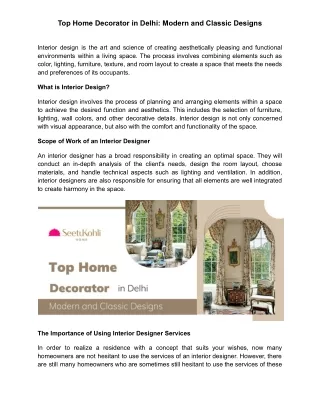 Top Home Decorator in Delhi: Modern and Classic Designs